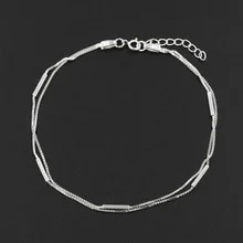 New 925 Sterling Silver Beach Double Chain Tube Lady Anklet Barefoot Foot Ankle Jewelry for Women
