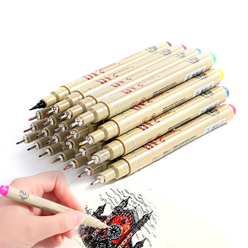 Günstig 12 farben Wasserdicht Skizze Mikron Malerei Marker stift Farbige Aquarell Pinsel Stift Fineliner Pigma Zeichnung Anime