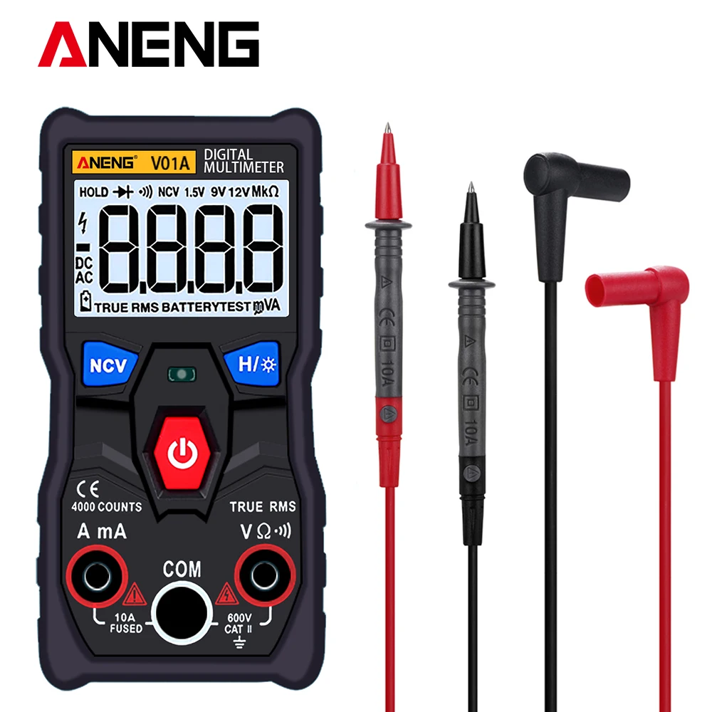 

ANENG V01A 4000 Counts True-RMS Button Automatic Digital Multimeter AC DC Voltage Current Ohm Portable Meter voltage meter