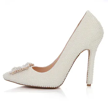 

MA0362 New Fashion Soft Pearl White Pointed High Heel Crystal Wedding Shoes Women High Heel Waterproof Platform Pumps