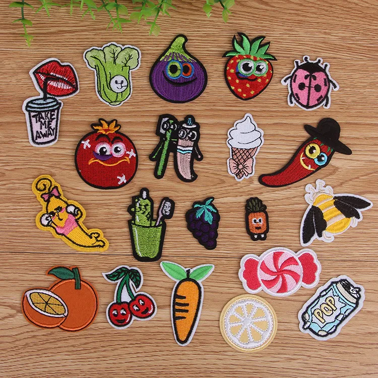 1 Pcs Fruits Ice Cream Vegetable Embroidered Iron On Patches Cloth