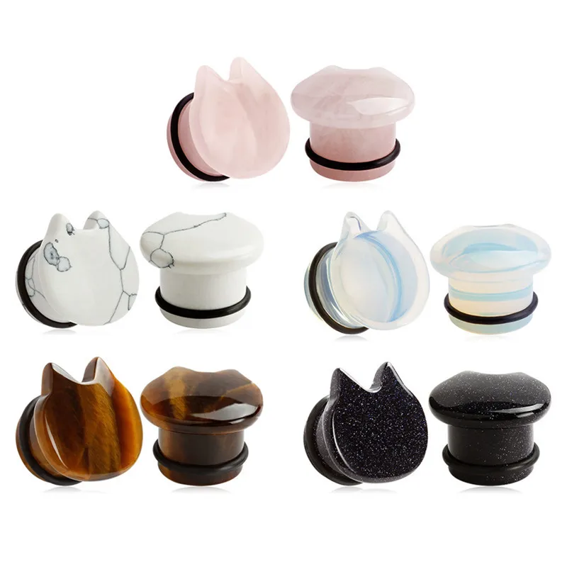 1 Pcs Cat Style Stone Ear Plugs Tunnel Piercing Body Jewelry Pair Ear Expander Gauges Hot Selling