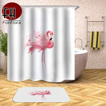 

Pink Flamingo Waterproof Shower Curtains For Bathroom High Quality With Hooks High Precision Fabric Home Decor Panel 1 Piece