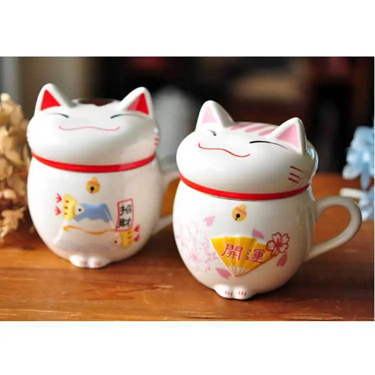

Real Beer Caneca Wholesale Lucky for Cats Animal Ceramic Coffee Tea Cup,cute Maneki Neko Mug,creative Water Cup Gifts Pink/red