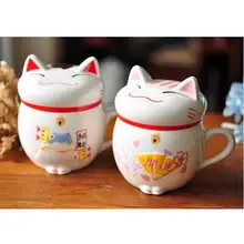 Real Beer Caneca Wholesale Lucky for Cats Animal Ceramic Coffee Tea Cup,cute Maneki Neko Mug,creative Water Cup Gifts Pink/red