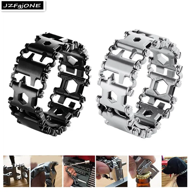 

29 in 1 Multifunction Tread Bracelet Outdoor Bolt Driver Repair Tools Kit Travel Friendly Wearable Multitool Stainless Steel