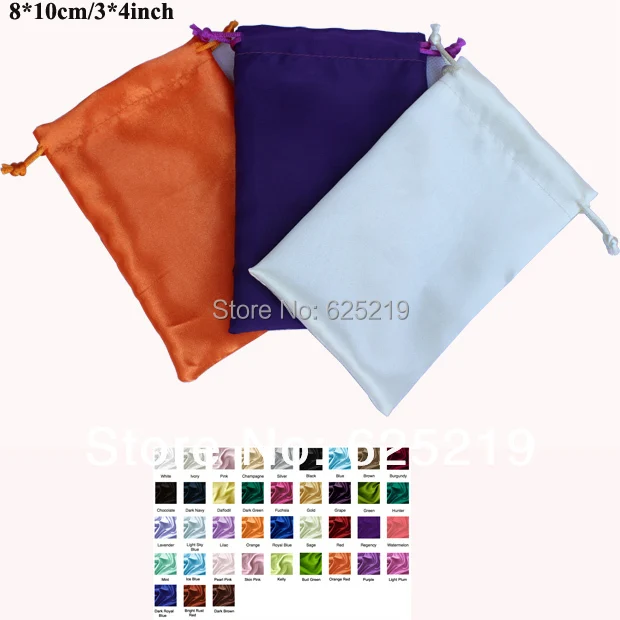 

(50pcs)White 8*10cm/3*4inch soft satin drawstring bag gift packaging wedding satin pouch customize size and logo