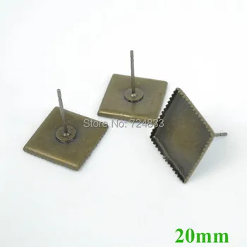 

Blank Earrings Base 20mm Square Bezel Tray Glass Cabochon Stud Earrings Post Settings Findings Antique Bronze tone Wholesale