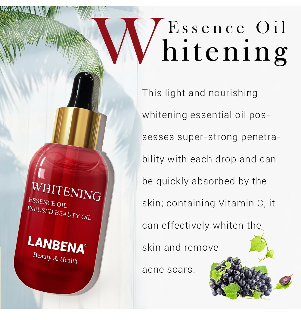 LANBENA Отбеливающее эфирное масло витамин С, сыворотка для кожи, питательное средство для удаления пятен, выцветания темных пятен, укрепляющее, антивозрастной уход за кожей