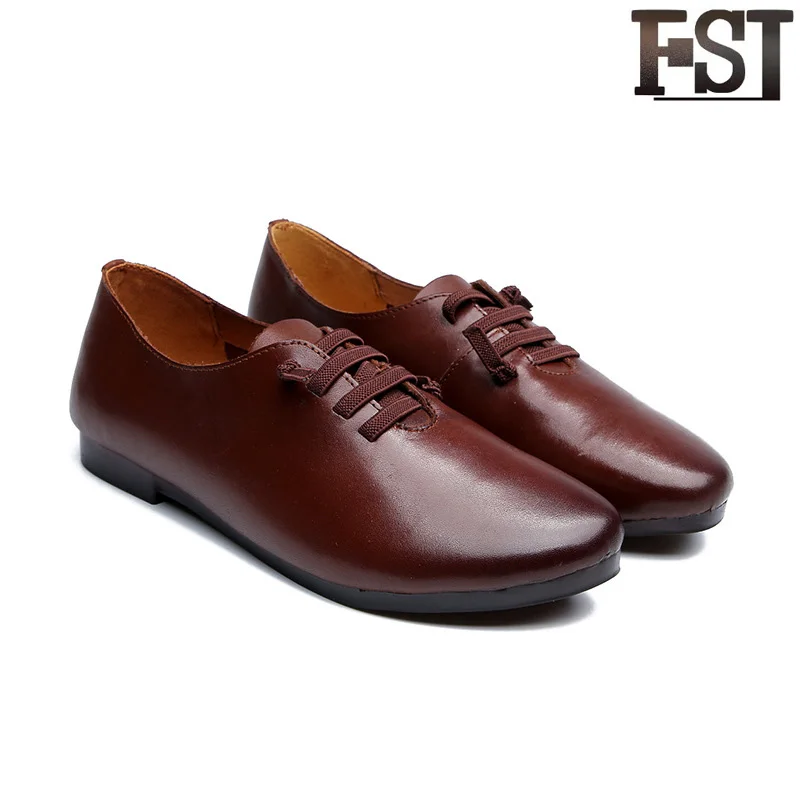 

Dress Mature Woman Summer Spring/Autumn 2019 Mules Flats FSJ Genuine Leather Lace Up Solid Sewing Casual Office Career Size 40