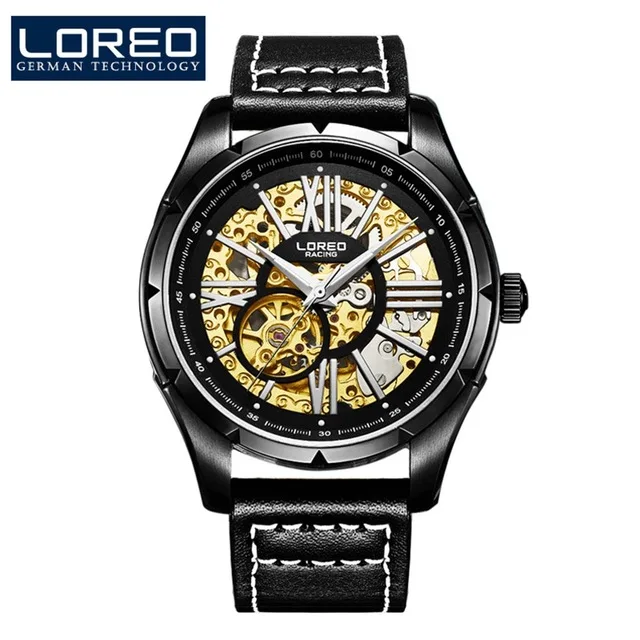 

LOREO men luxury brand automatic self-wind luminous waterproof Stainless Steel hollow leisure men's fashion black sports watch