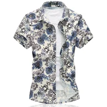 Мужская Летняя мерсеризованная хлопковая рубашка приталенная с коротким рукавом большого размера 6XL 7XL Повседневная гавайская рубашка с цветочным принтом