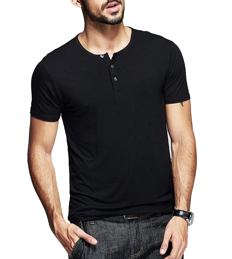 Summer Mens Casual T shirt Slim Fitted Henley T shirt Basic Tee 5 ...