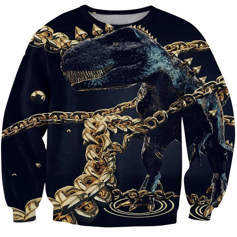 

PLstar Cosmos 2017 Autumn and winter Women Men 3d Print Gold chain lock dinosaur Jumper fashion casual Sweatshirt Hoodies Tops