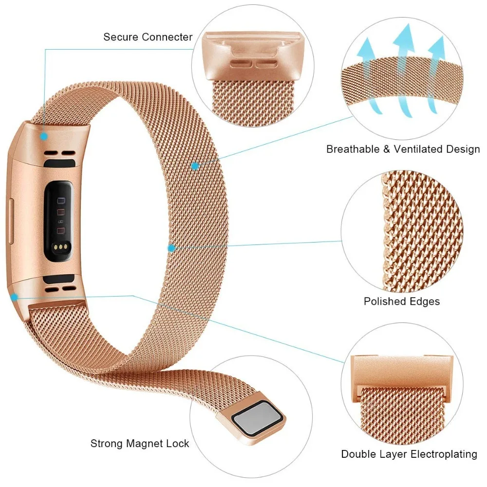 Металлические Магнитные дышащие полосы для Fitbit Charge 3 из нержавеющей стали для женщин и мужчин маленький большой ремешок для спортивных часов браслет часы 9,28