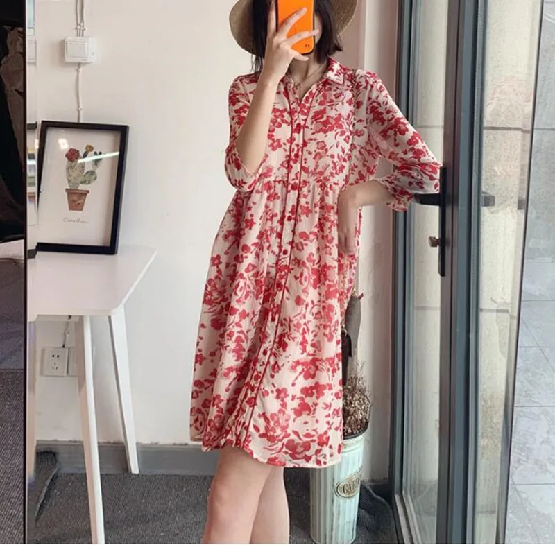 

2019 Summer Beach Dress Short Sleeve Print A-Line Mini Party Women Femme Dresses Turn-down Collar