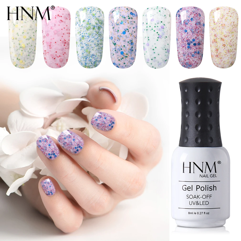 

HNM 8ML Milk Granule Nail Gel Soak Off Semi Perment Stamping Enamel Nail Gel Polish UV LED Hybrid Gel Varnish Lucky Lacquer Ink