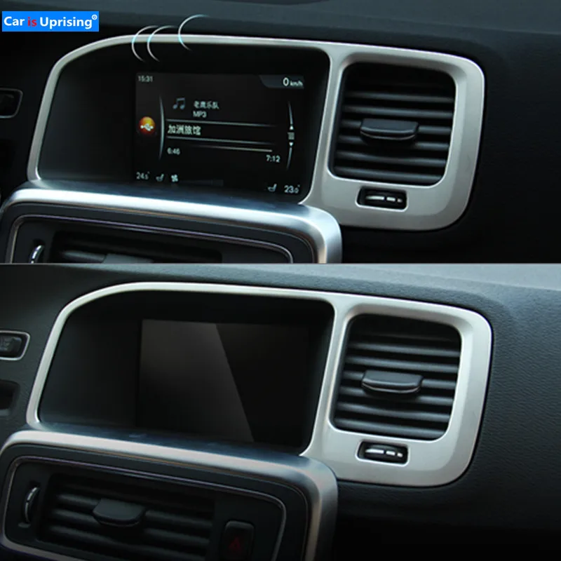 

Console navigation frame decoration cover trim Stainless steel strip interior molding sequins 3D sticker for Volvo S60 V60