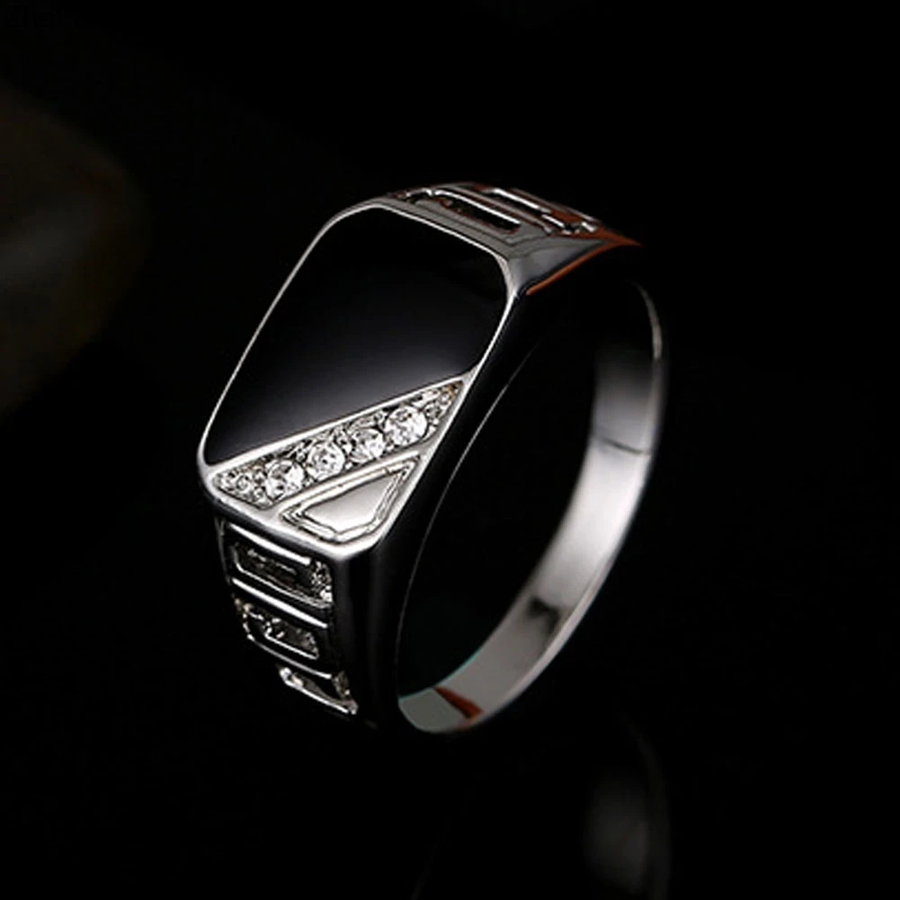 High Quality Classic Black Color Rhinestone Zinc Alloy Men Ring Black