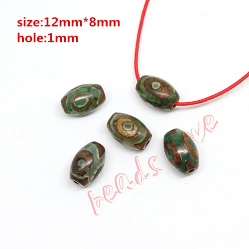 

Hot!!! Approx12mm*8mm Prayer Mala Tibetan Mystical Dzi 3 Green Eyes Beads 2pcs/lot DIY necklace Gift Free Shipping(w03461)