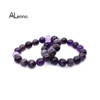 

ALenno 12mm Luxury Natural Purple Color Stone Beads Elastic Rope Charms Bracelet For Men Special Stretch Statement Jewelry Gifts