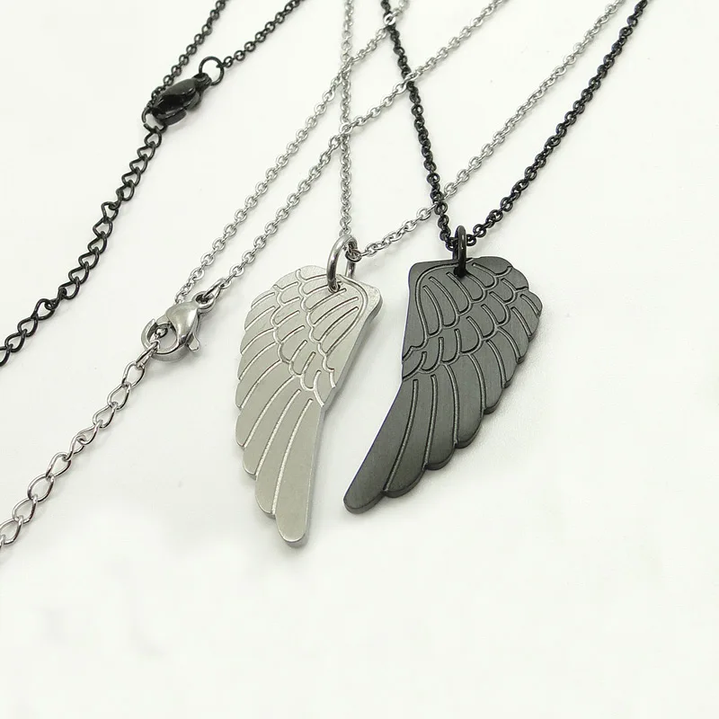 DICAYLUN, ожерелье из нержавеющей стали с крыльями ангела, модная подвеска, черное перо, очаровательное колье, цепочки-украшения, подарки для пары друзей
