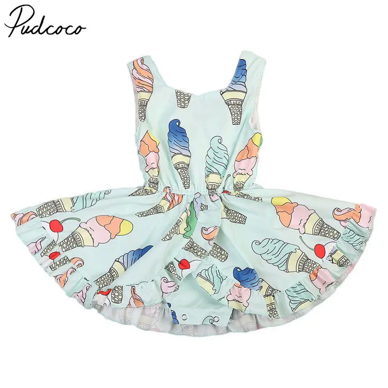 

Helen115 Lovely Kid Baby Girls Summer Green Cartoon Ice Cream Printed Sleeveless Dresses 6M-4Y