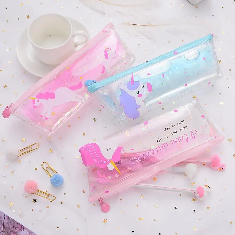

1 Pcs Kawaii PVC Pencil Case Unicorn into the oil Estuches School Pencil Box Pencilcase Pencil Bag School Supplies Stationery