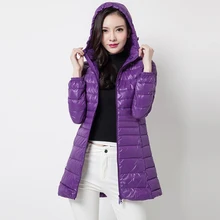 Женская одежда плюс Размеры 6xl с капюшоном свет пуховик белая утка Подпушка модные тонкие Подпушка Куртка теплое длинное пальто qh1248