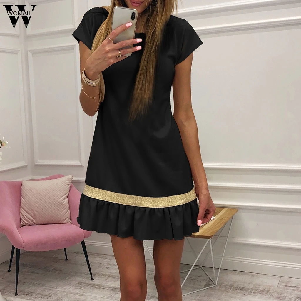 

Womail Women Patchwork Fishtail Short Sleeve Party Dress Body Shapper Small Pleated Casual Shirt Dress Chic Fashion dropship d18