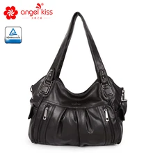 Angelkiss 2 Топ молнии большой емкости сумки Промытые кожаные кошельки Hobos Сумки На Плечо Tote Сумка для женщин