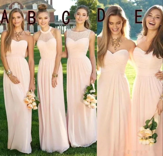 Special Price 2019 Pink Navy Cheap Long Bridesmaid Dresses Mixed Neckline Flow Chiffon Summer Blush Bridesmaid Formal Prom Party Dresses with Special Price 2019 Pink Navy Cheap Long Bridesmaid Dresses Mixed Neckline Flow Chiffon Summer Blush Bridesmaid Formal Prom Party Dresses with