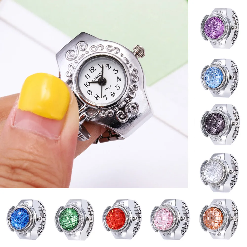 

New Fashion Women Watch Luxury Jewelry Round Finger Ring Watch Stone Steel Elastic Lady Girl Gift Relogio Feminino Montre Femme