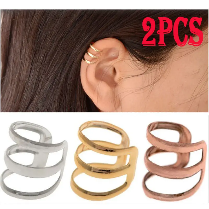 

1 Pair Fashion Punk Rock Ear Clip Cuff Wrap Earrings No piercing-Clip on Silver Gold Women Men Party Jewelry
