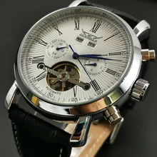 Прозрачный чехол черные кожаные мужские часы на ремне Топ бренд Автоматический Скелет циферблат FORSINING наручные часы для мужчин и женщин