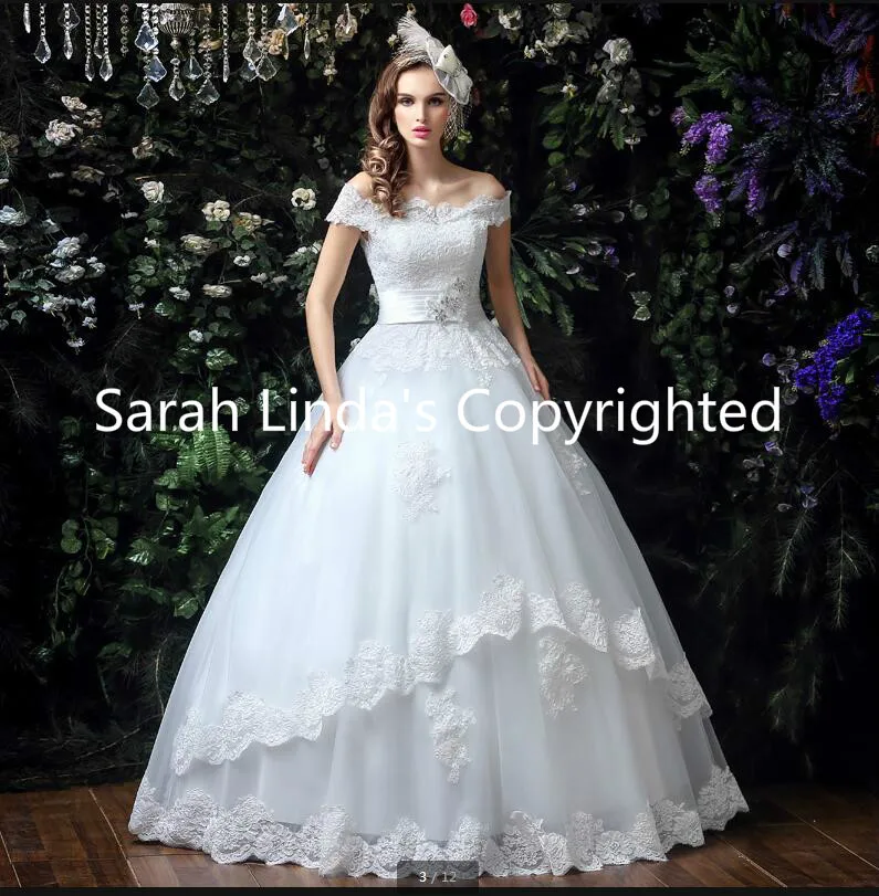 

2016 new arrival a line white lace appliques pleated wedding dresses off the shoulder beading crystals wedding gowns on sale