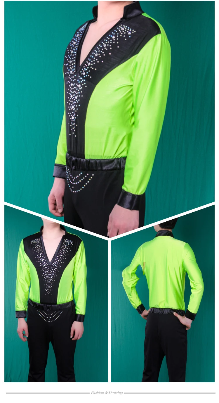 v camisa de dança masculina ballroom latin