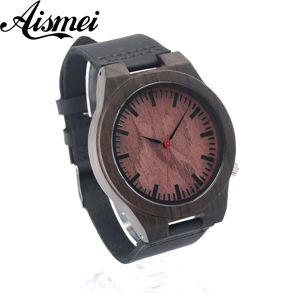Excellent quality top japanese movement wristwatches leather bamboo wooden watches for men and women gifts