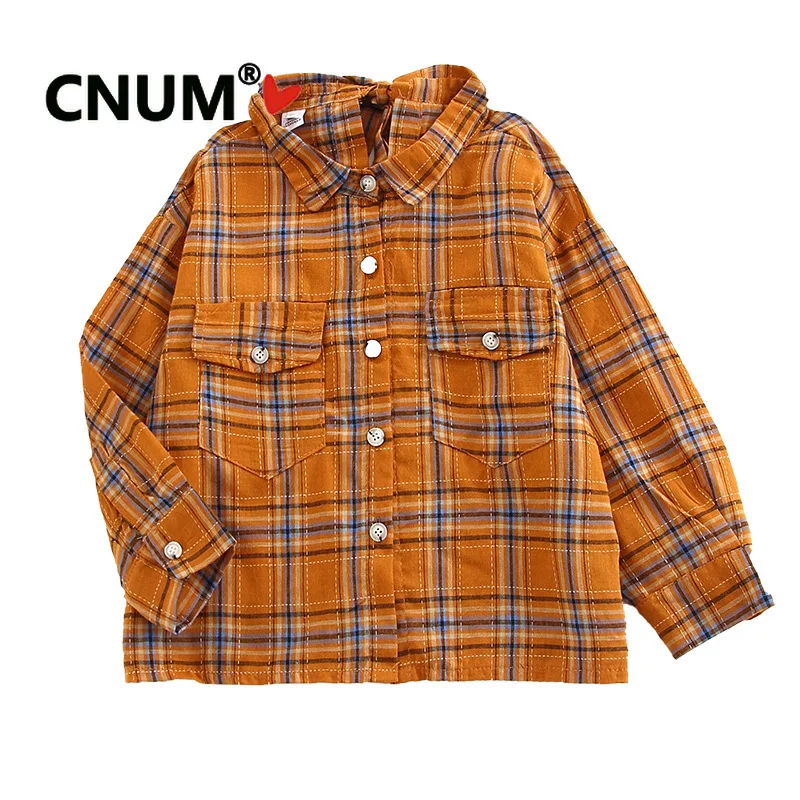 

CNUM Girls Stripe Blouse with Straps Baby Shirts Long Sleeves Cotton Tops Turn-down Collar Shirt Kids Plaid Casual Clothes