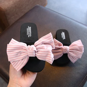 

Baby Girls Cute Slippers Big Bowknot Flat Heel Lightweight Princess Slippers for Outdoor Daughter Mum Slippers Bow Size 24-38