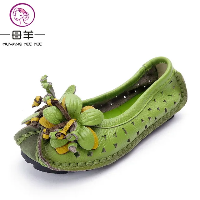 Summer Shoes Women Sandals 2018 Fashion Genuine Leather Flat Shoes Woman Casual Comfortable Flats Soft Loafers Women Shoes