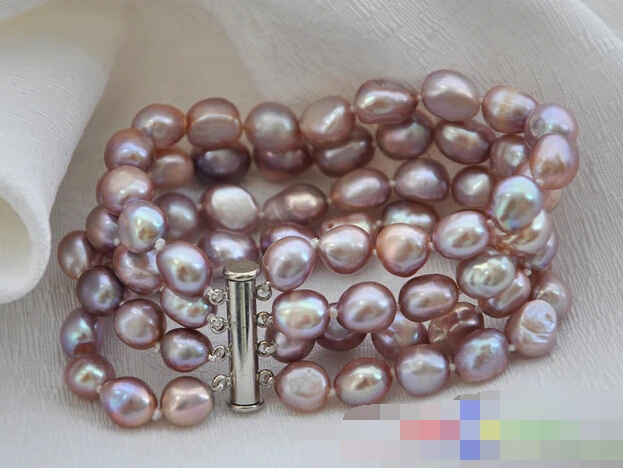 

free shipping 01171 4row 8" lavender baroque freshwater cultured pearl bracelet agate