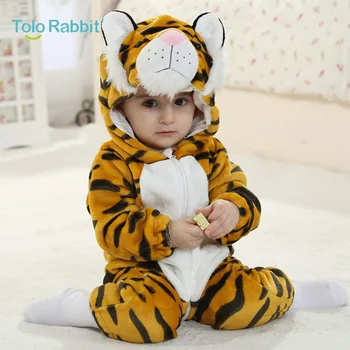 

0-24 months Soft Warm Newborn Baby Winter Clothes Animal Tiger Costume Baby Boys Rompers Jumpsuit One-Piece Jumpsuits C996