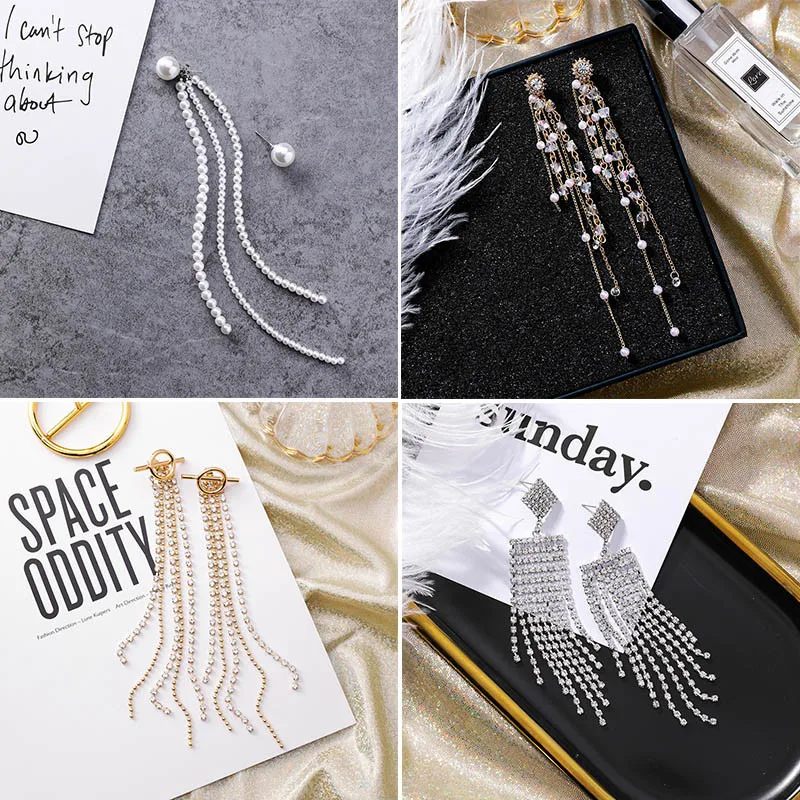 

Fashion Crystal Tassel Drop Earrings for Women Statement Circle Long Dangle Earrings Vintage Party Girl Gift Jewelry
