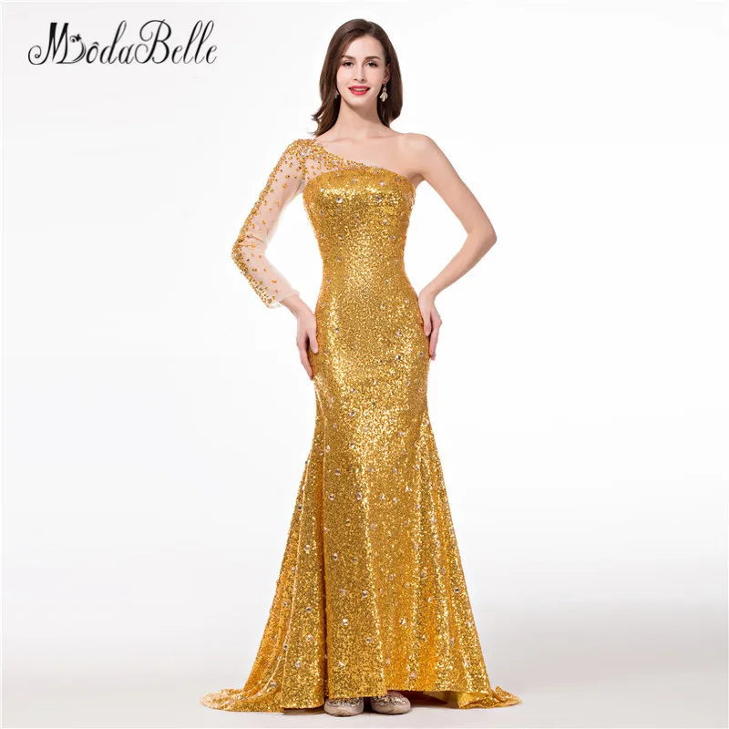 Modabelle Een Schouder Gold Prom Jurken Meisjes Afrikaanse 2018 Real Photo Kralen Sequin Mermaid Party Avondjurken Met Mouwen Modabelle Een Schouder Gold Prom Jurken Meisjes Afrikaanse 2018 Real Photo Kralen Sequin Mermaid Party Avondjurken Met Mouwen