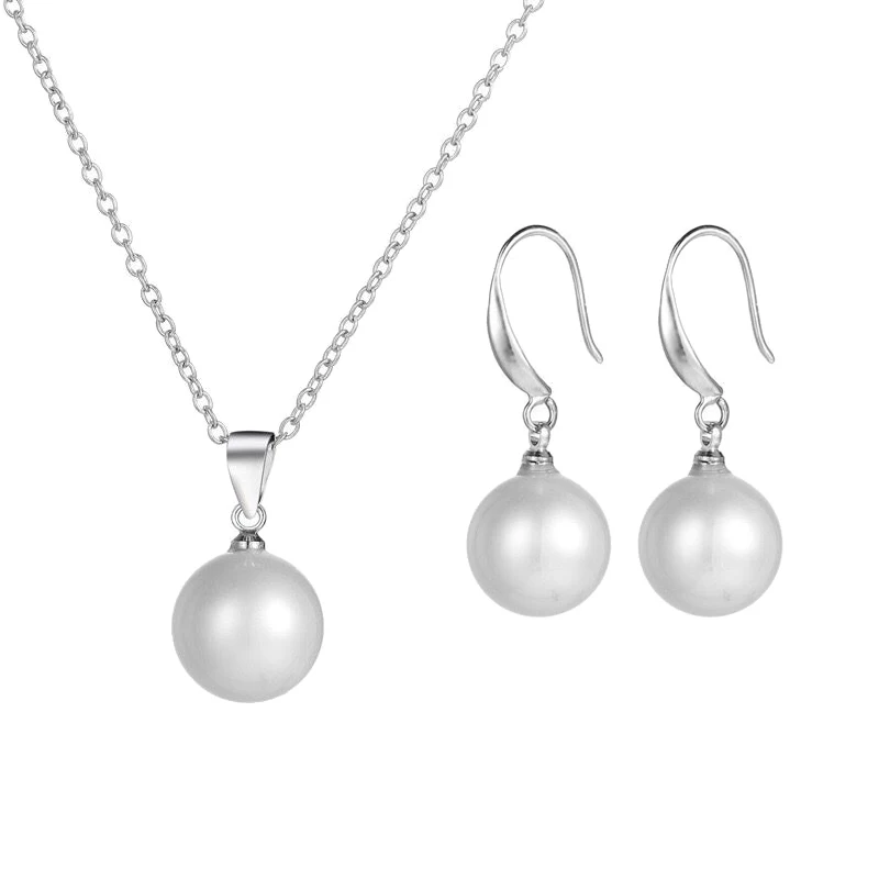 MxGxFam Classical Single White Pearl Pendant Necklace and Earrings