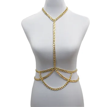 

Wholesale Sexy Layered Belly Chain Waist Bikini Jewelry Chocker Neck Aluminum Chain Silver Gold Color Halter Jewelry for Women
