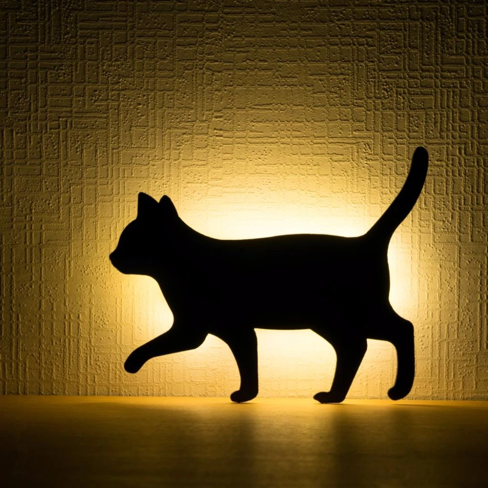 3d Impression Chat Applique Night Light Silhouette Chat Led Lumiere Sens Lumiere De Controle Du Son Couloir Lampe Aliexpress