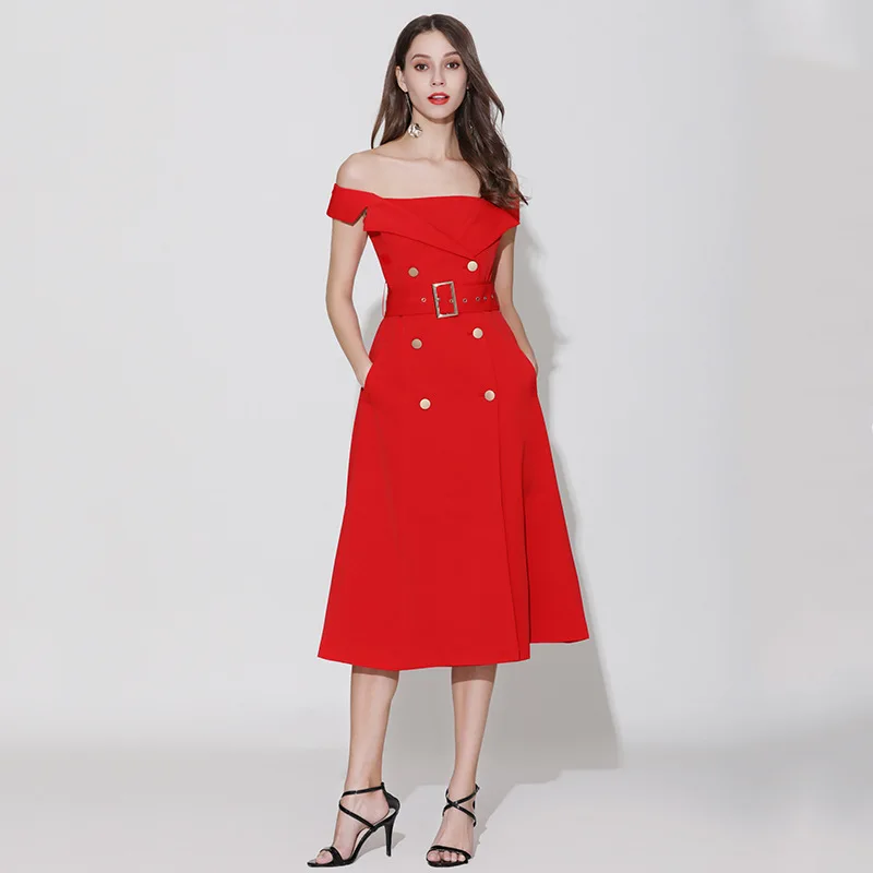 

2019 Summer off-shoulder dress Women sexy belt dress Chic party dress A313