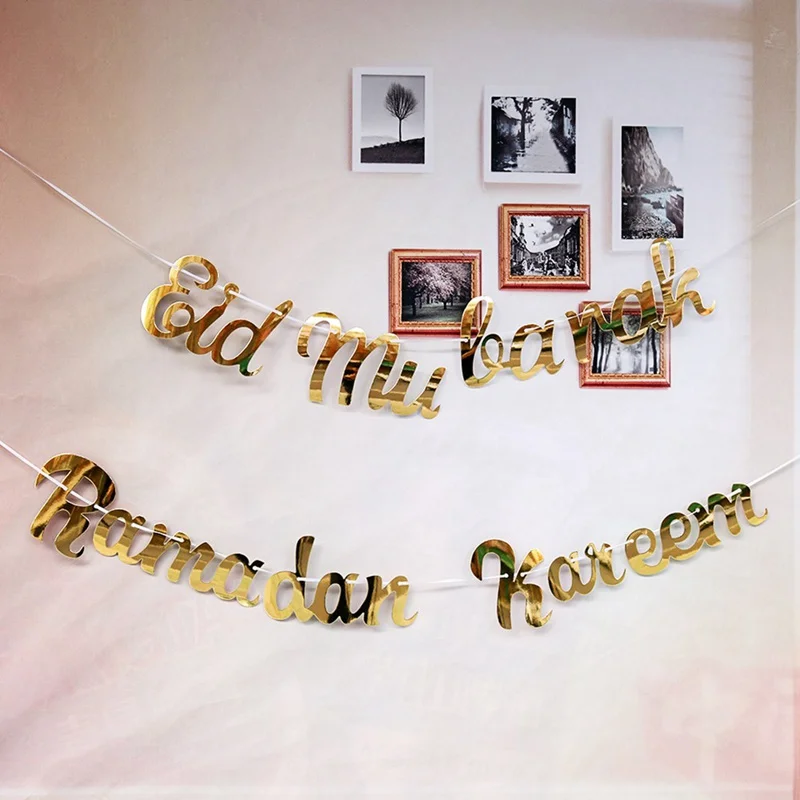 

Gold Glitter Banner Bunting Conjoined Gold Sequins EID Mubarak Ramadan Kareem Muslim Festival Golden Banner Bunting DIY Decor